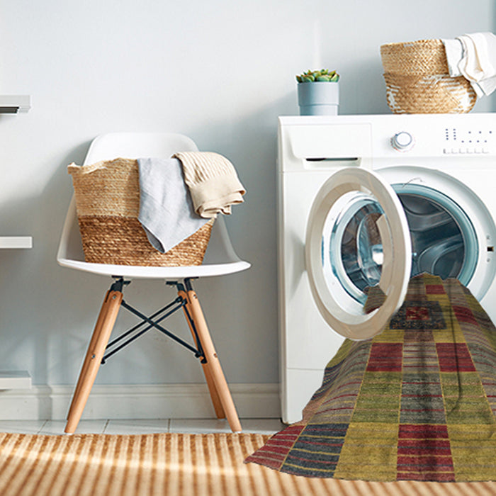 Machine Washable Abstract Red Brown Rug in a Washing Machine, wshabs3183