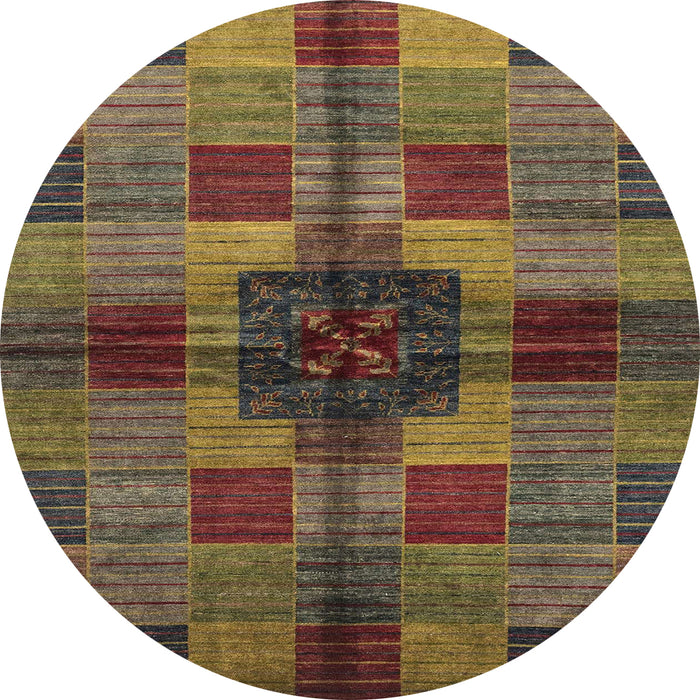 Round Abstract Red Brown Checkered Rug, abs3183