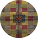 Round Abstract Red Brown Checkered Rug, abs3183