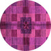 Round Machine Washable Checkered Pink Modern Rug, wshabs3183pnk