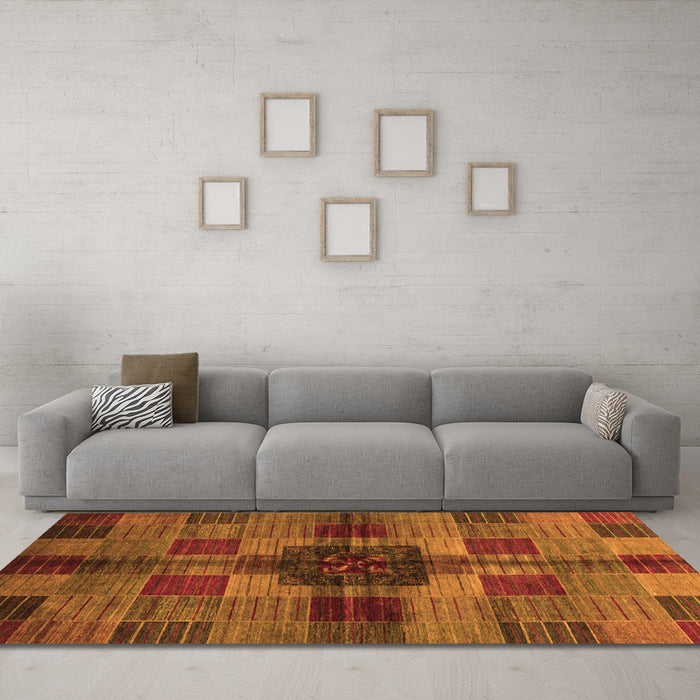 Machine Washable Checkered Orange Modern Area Rugs in a Living Room, wshabs3183org