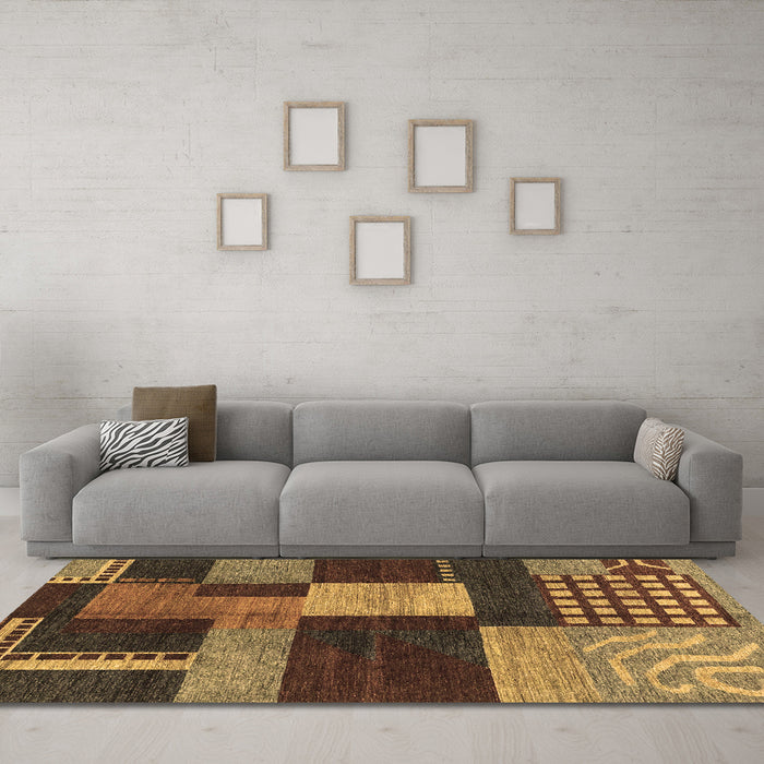 Machine Washable Abstract Brown Modern Rug in a Living Room,, wshabs3184brn
