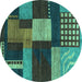 Round Machine Washable Abstract Turquoise Modern Area Rugs, wshabs3184turq