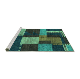 Sideview of Machine Washable Abstract Turquoise Modern Area Rugs, wshabs3184turq