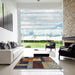 Square Abstract Bakers Brown Modern Rug in a Living Room, abs3184