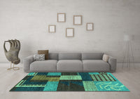 Machine Washable Abstract Turquoise Modern Rug, wshabs3184turq