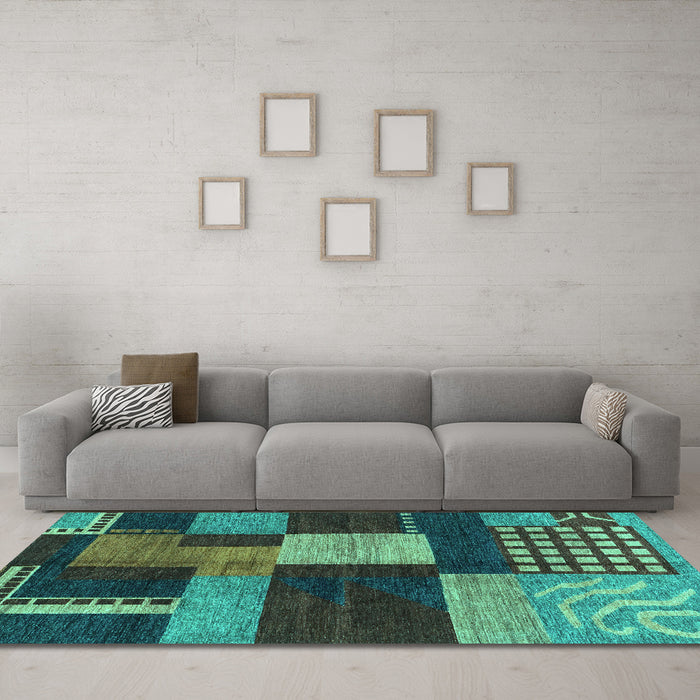 Machine Washable Abstract Turquoise Modern Area Rugs in a Living Room,, wshabs3184turq