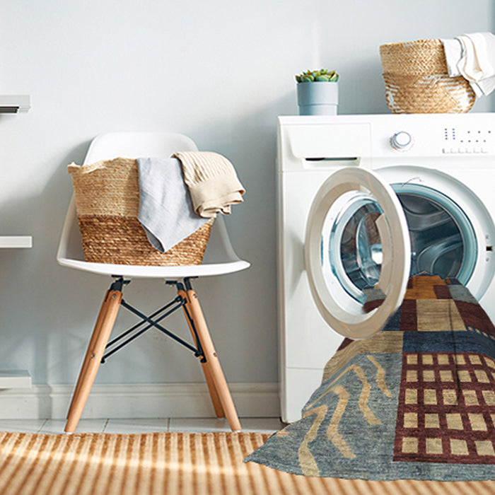 Machine Washable Abstract Bakers Brown Rug in a Washing Machine, wshabs3184