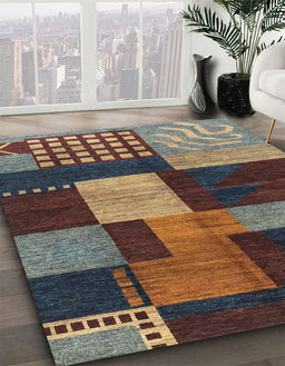 Machine Washable Abstract Bakers Brown Rug in a Family Room, wshabs3184