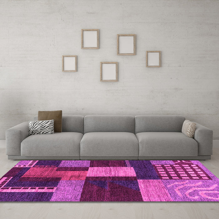 Machine Washable Abstract Pink Modern Rug in a Living Room, wshabs3184pnk