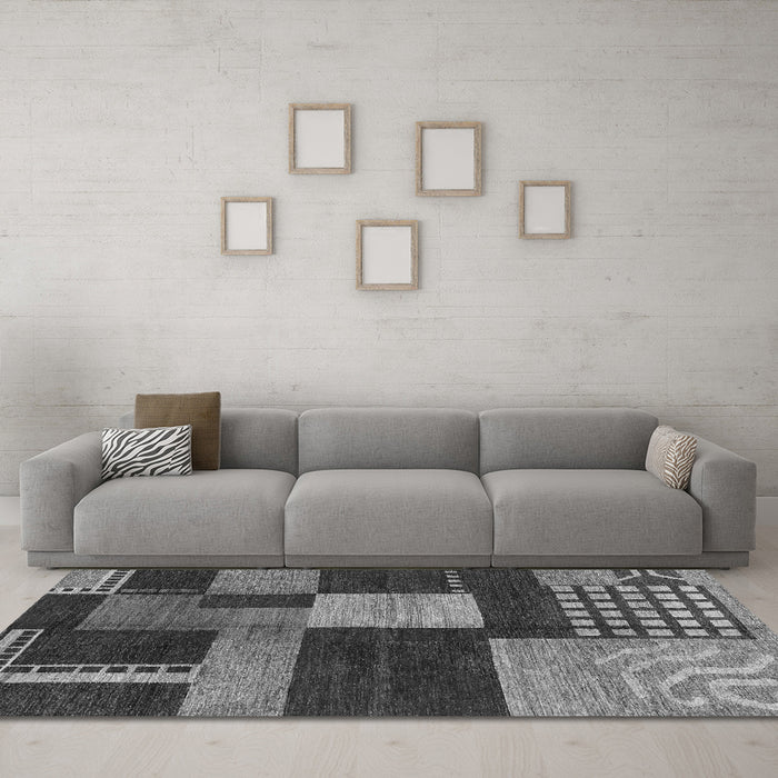 Machine Washable Abstract Gray Modern Rug in a Living Room,, wshabs3184gry