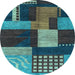 Round Abstract Light Blue Modern Rug, abs3184lblu