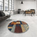 Round Machine Washable Abstract Bakers Brown Rug in a Office, wshabs3184