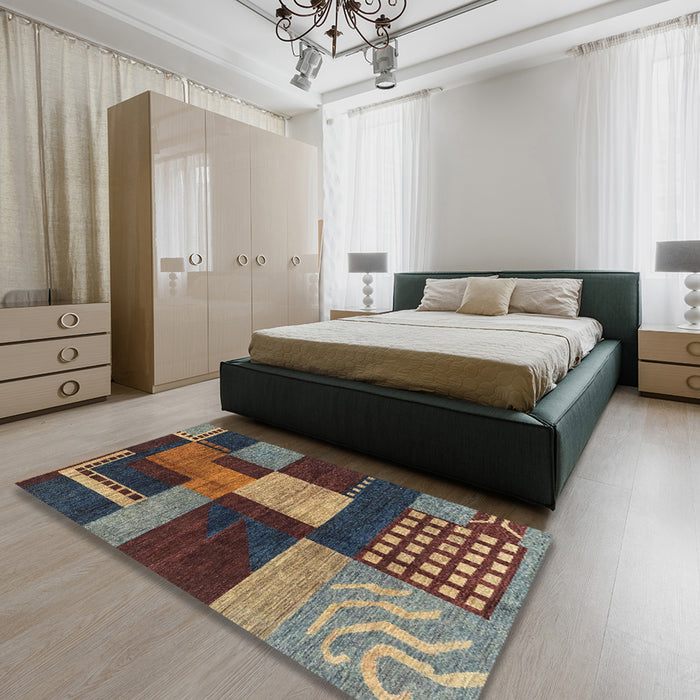 Machine Washable Abstract Bakers Brown Rug in a Bedroom, wshabs3184