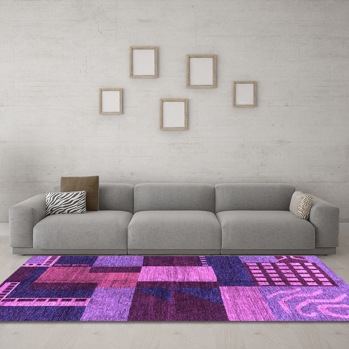 Machine Washable Abstract Purple Modern Area Rugs in a Living Room, wshabs3184pur
