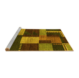 Sideview of Machine Washable Abstract Yellow Modern Rug, wshabs3184yw