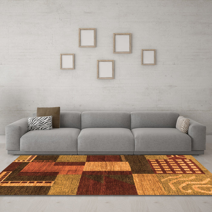 Machine Washable Abstract Orange Modern Area Rugs in a Living Room, wshabs3184org