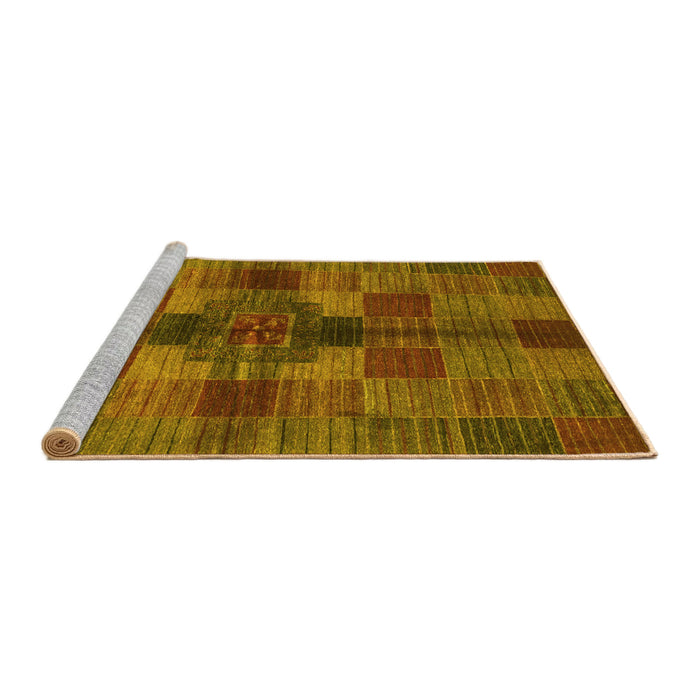 Sideview of Machine Washable Checkered Yellow Modern Rug, wshabs3185yw
