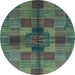 Round Checkered Light Blue Modern Rug, abs3185lblu