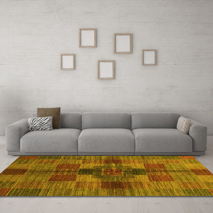 Machine Washable Checkered Yellow Modern Rug in a Living Room, wshabs3185yw