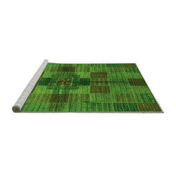 Sideview of Machine Washable Checkered Green Modern Area Rugs, wshabs3185grn