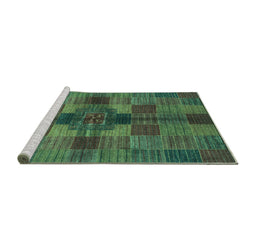 Sideview of Machine Washable Checkered Turquoise Modern Area Rugs, wshabs3185turq