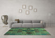 Machine Washable Checkered Turquoise Modern Area Rugs in a Living Room,, wshabs3185turq