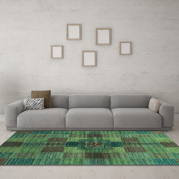Machine Washable Checkered Turquoise Modern Area Rugs in a Living Room,, wshabs3185turq