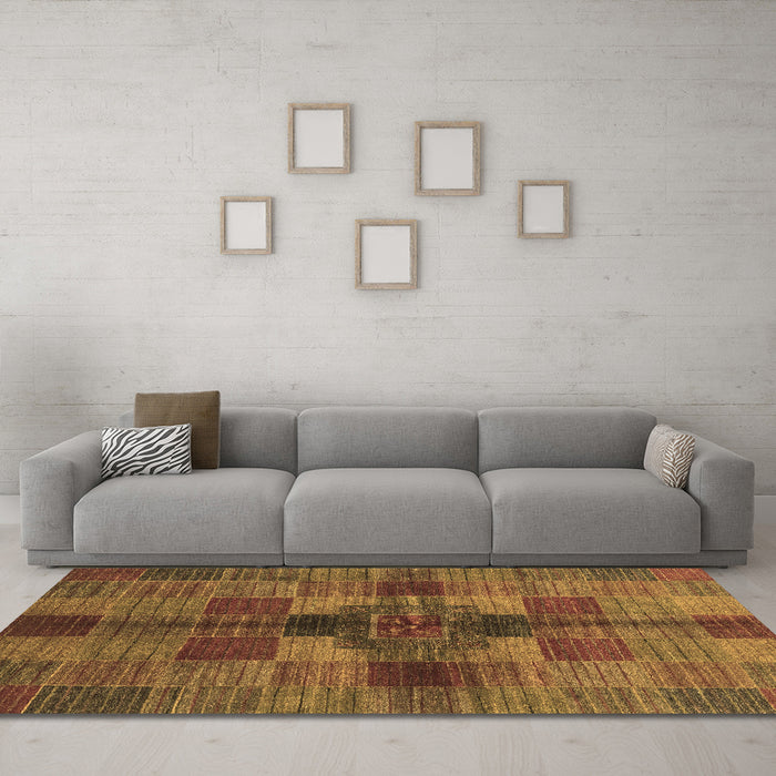 Machine Washable Checkered Brown Modern Rug in a Living Room,, wshabs3185brn