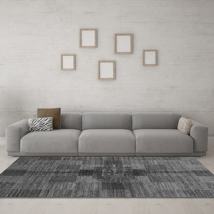 Machine Washable Checkered Gray Modern Rug in a Living Room,, wshabs3185gry