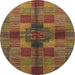 Round Abstract Light Brown Checkered Rug, abs3185