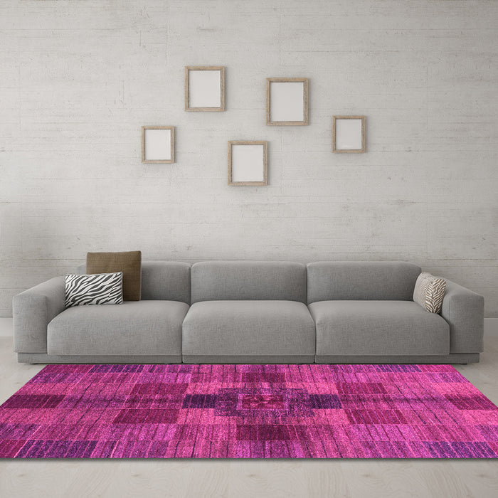 Machine Washable Checkered Pink Modern Rug in a Living Room, wshabs3185pnk