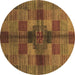 Round Machine Washable Checkered Brown Modern Rug, wshabs3185brn