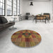 Round Machine Washable Abstract Light Brown Rug in a Office, wshabs3185