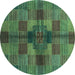 Round Checkered Turquoise Modern Rug, abs3185turq