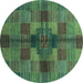 Round Machine Washable Checkered Turquoise Modern Area Rugs, wshabs3185turq