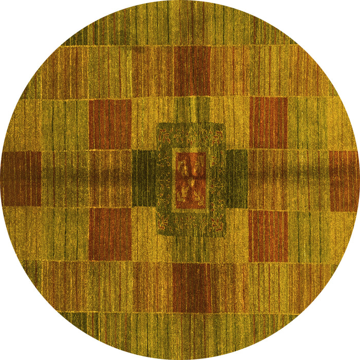Round Machine Washable Checkered Yellow Modern Rug, wshabs3185yw