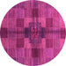 Round Machine Washable Checkered Pink Modern Rug, wshabs3185pnk