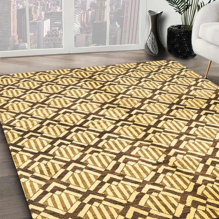 Machine Washable Abstract Mustard Yellow Rug in a Family Room, wshabs3186