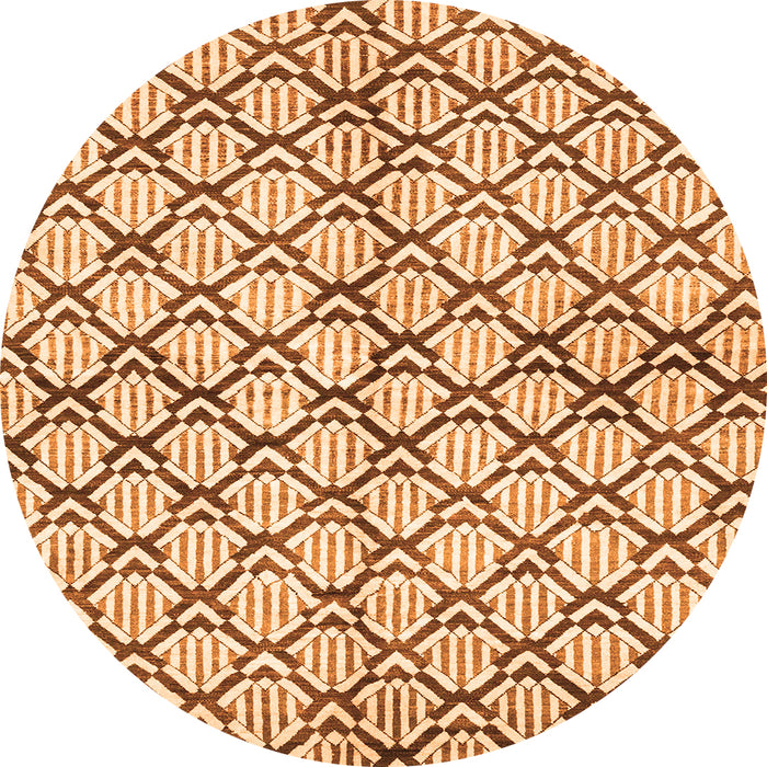 Round Machine Washable Abstract Orange Modern Area Rugs, wshabs3186org