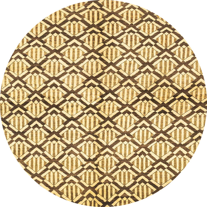 Round Abstract Mustard Yellow Modern Rug, abs3186
