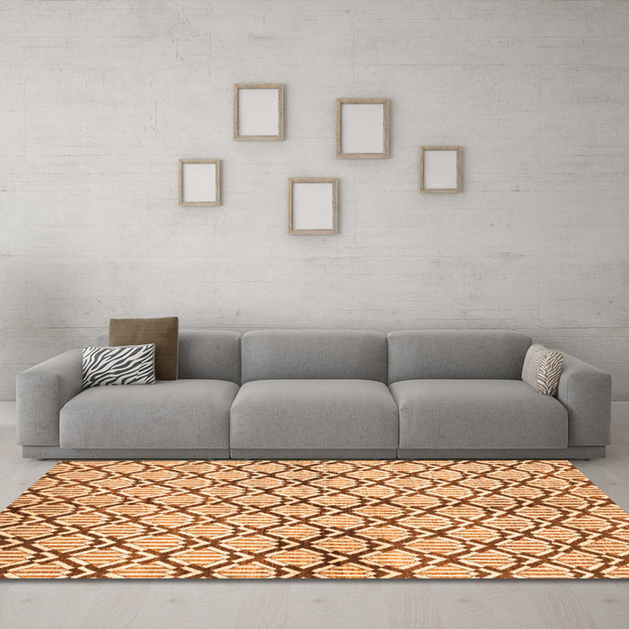 Machine Washable Abstract Orange Modern Area Rugs in a Living Room, wshabs3186org