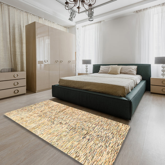 Abstract Khaki Gold Solid Rug in a Bedroom, abs3187