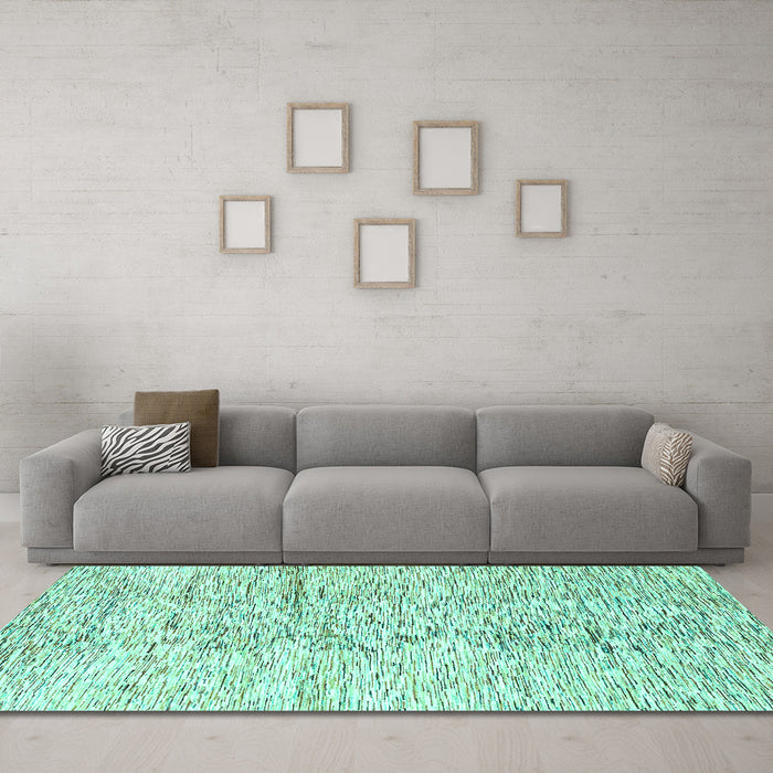 Machine Washable Solid Turquoise Modern Area Rugs in a Living Room,, wshabs3187turq