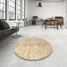 Round Machine Washable Abstract Khaki Gold Rug in a Office, wshabs3187