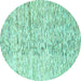 Round Machine Washable Solid Turquoise Modern Area Rugs, wshabs3187turq