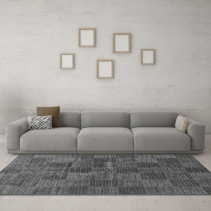 Machine Washable Checkered Gray Modern Rug in a Living Room,, wshabs3188gry