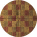 Round Machine Washable Checkered Brown Modern Rug, wshabs3188brn