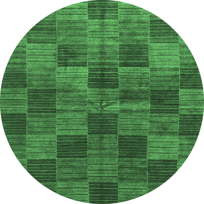 Round Machine Washable Checkered Emerald Green Modern Area Rugs, wshabs3188emgrn