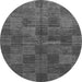 Round Machine Washable Checkered Gray Modern Rug, wshabs3188gry